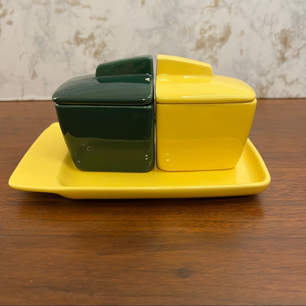 Franciscan Vintage 5 piece Ware Condiment Set 4 Toastmaster Green & Yellow MCM - Picture 5 of 15
